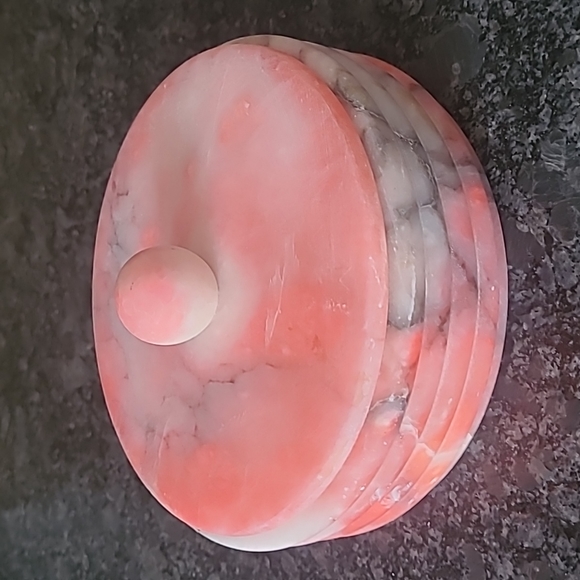 Vintage Pink Marbled Soap Stone Vanity Dish with Lid - Picture 1 of 12